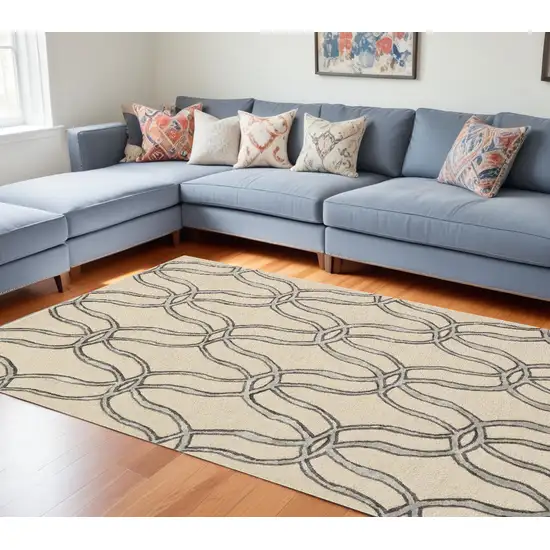 Silver Ivory Hand Tufted Vermicular Indoor Area Rug Photo 1