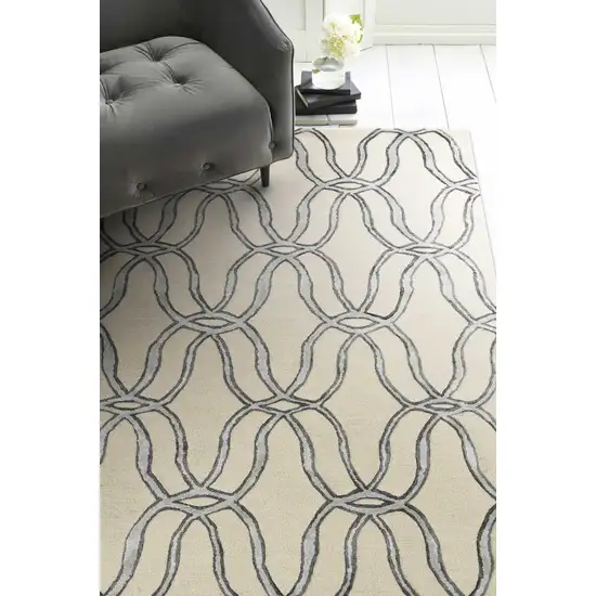 Silver Ivory Hand Tufted Vermicular Indoor Runner Rug Photo 2