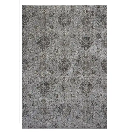 Silver Machine Woven Traditional Floral Indoor Area Rug Photo 2