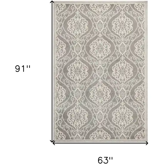 Silver Machine Woven Uv Treated Floral Ogee Indoor Outdoor Area Rug Photo 3