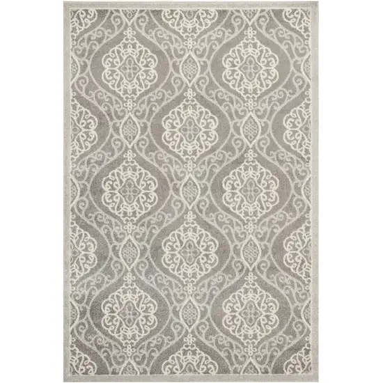 Silver Machine Woven Uv Treated Floral Ogee Indoor Outdoor Area Rug Photo 2