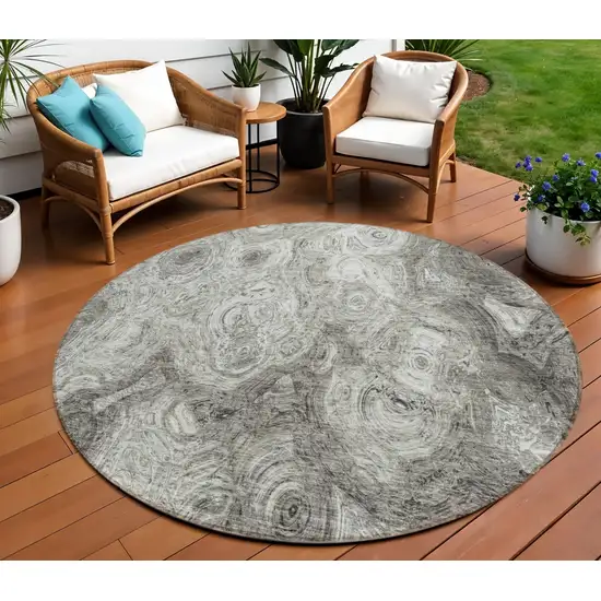 Silver Round Abstract Washable Non Skid Indoor Outdoor Area Rug Photo 1