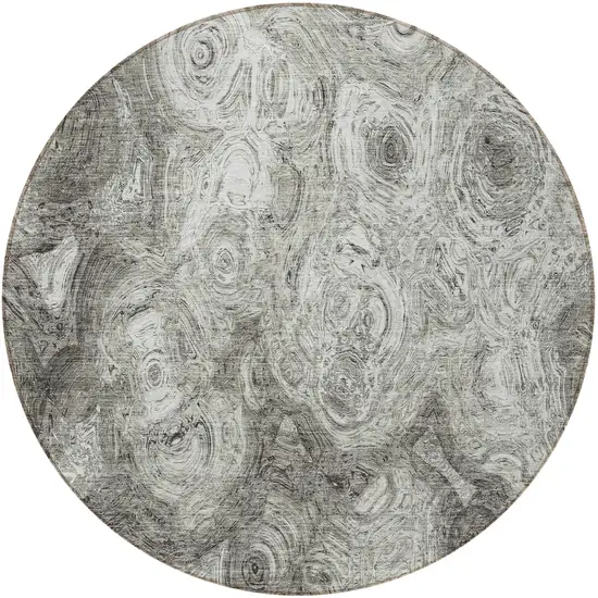 Silver Round Abstract Washable Non Skid Indoor Outdoor Area Rug Photo 5