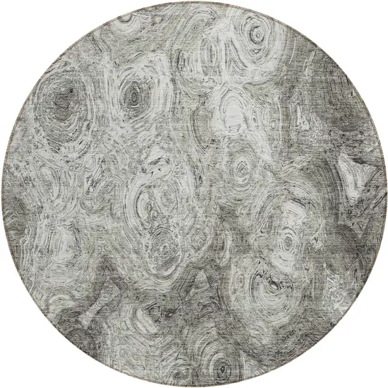 Silver Round Abstract Washable Non Skid Indoor Outdoor Area Rug Photo 2