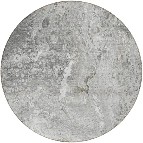 Silver Round Abstract Washable Non Skid Indoor Outdoor Area Rug Photo 4