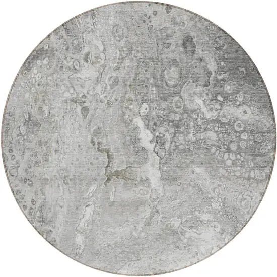 Silver Round Abstract Washable Non Skid Indoor Outdoor Area Rug Photo 2