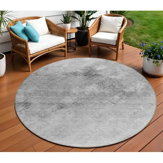 Silver Round Abstract Washable Non Skid Indoor Outdoor Area Rug Photo 1