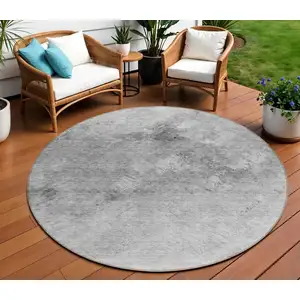 Photo of Silver Round Abstract Washable Non Skid Indoor Outdoor Area Rug