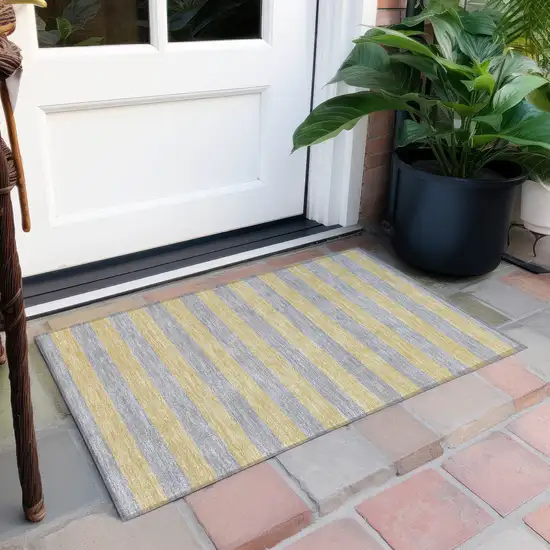 Silver Striped Washable Non Skid Indoor Outdoor Area Rug Photo 8