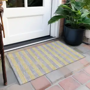 Photo of Silver Striped Washable Non Skid Indoor Outdoor Area Rug