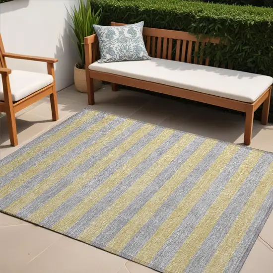 Silver Striped Washable Non Skid Indoor Outdoor Area Rug Photo 1