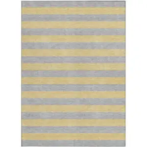 Photo of Silver Striped Washable Non Skid Indoor Outdoor Area Rug