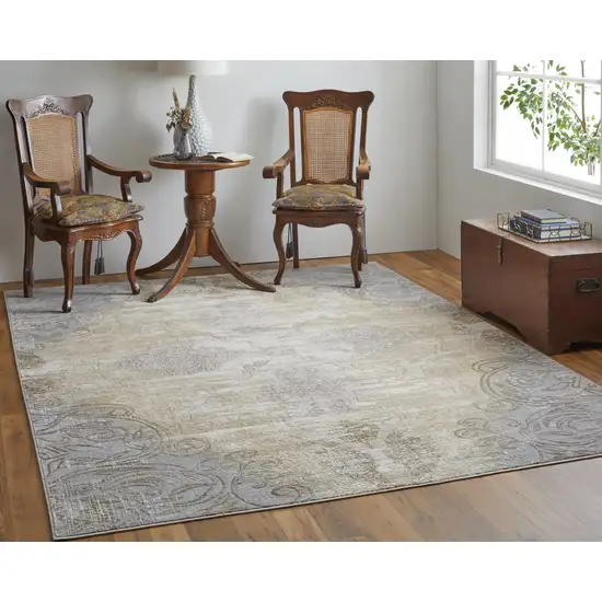 Silver Tan And Gray Floral Power Loom Area Rug Photo 5