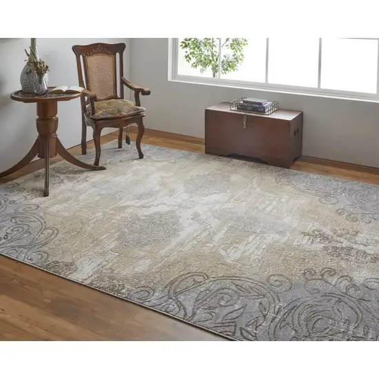 Silver Tan And Gray Floral Power Loom Area Rug Photo 7