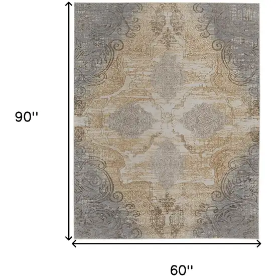 Silver Tan And Gray Floral Power Loom Area Rug Photo 10