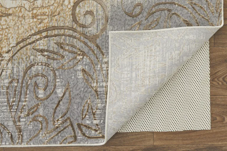 Silver Tan And Gray Floral Power Loom Area Rug Photo 3