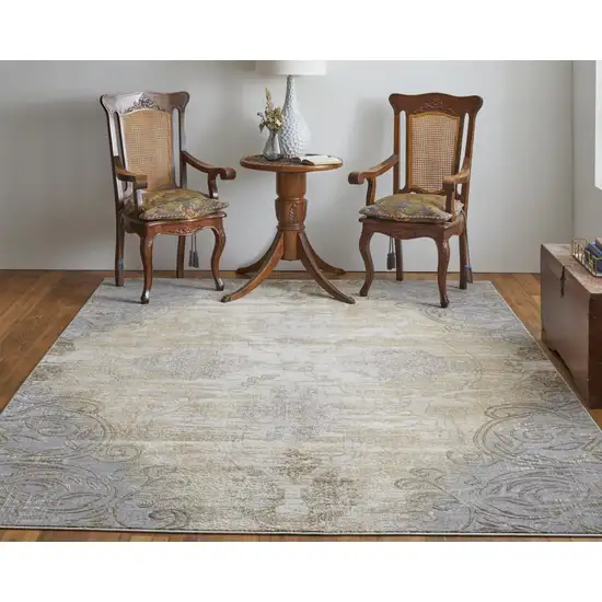 Silver Tan And Gray Floral Power Loom Area Rug Photo 4