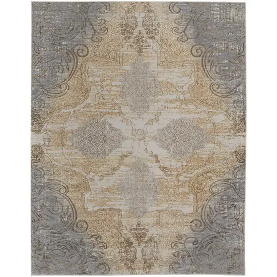 Silver Tan And Gray Floral Power Loom Area Rug Photo 1