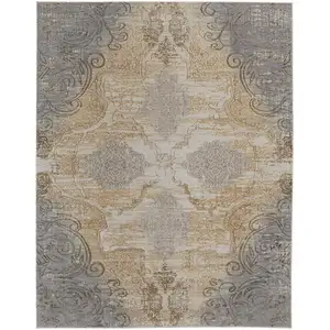 Photo of Silver Tan And Gray Floral Power Loom Area Rug