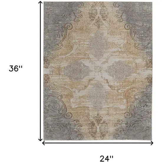 Silver Tan And Gray Floral Power Loom Area Rug Photo 10