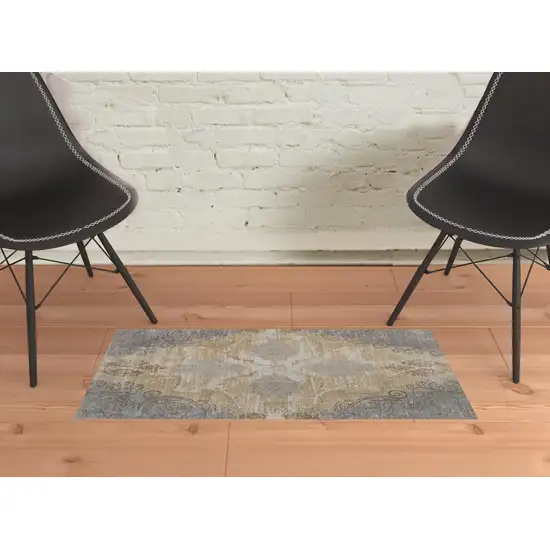 Silver Tan And Gray Floral Power Loom Area Rug Photo 2