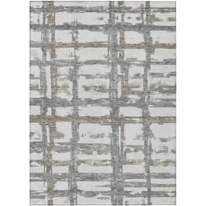 Photo of Silver Taupe And Gray Striped Washable Indoor Outdoor Area Rug