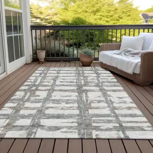 Photo of Silver Taupe And Gray Striped Washable Indoor Outdoor Area Rug