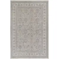 Photo of Silver Taupe and Blue Oriental Power Loom Worn Faded Area Rug With Fringe