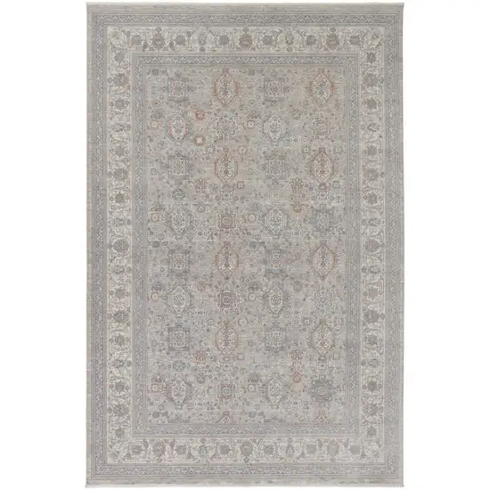 Silver Taupe and Blue Oriental Power Loom Worn Faded Area Rug With Fringe Photo 5