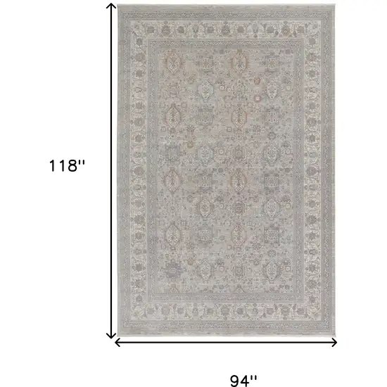 Silver Taupe and Blue Oriental Power Loom Worn Faded Area Rug With Fringe Photo 3