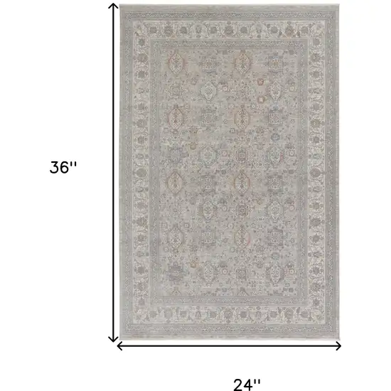 Silver Taupe and Blue Oriental Power Loom Worn Faded Area Rug With Fringe Photo 3