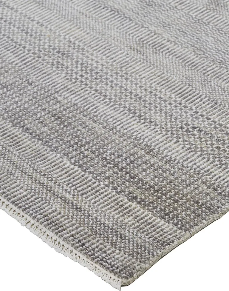 Silver Wool Striped Hand Knotted Area Rug Photo 3