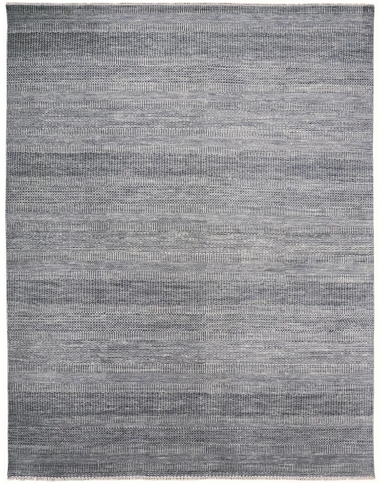 Silver Wool Striped Hand Knotted Area Rug Photo 1