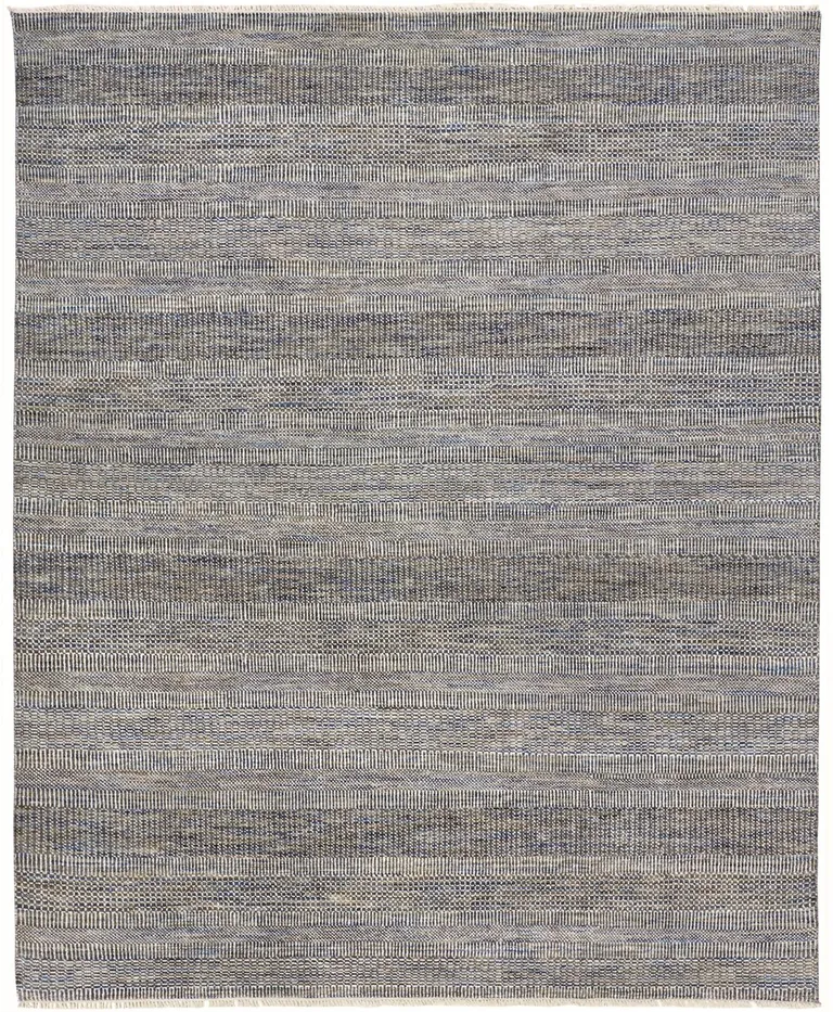 Silver Wool Striped Hand Knotted Area Rug Photo 1