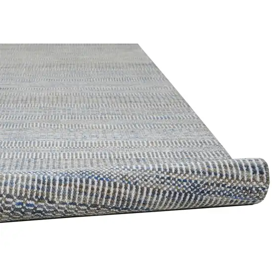 Silver Wool Striped Hand Knotted Area Rug Photo 4