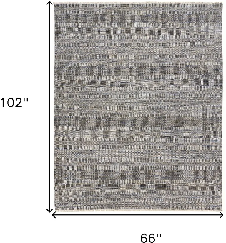 Silver Wool Striped Hand Knotted Area Rug Photo 4