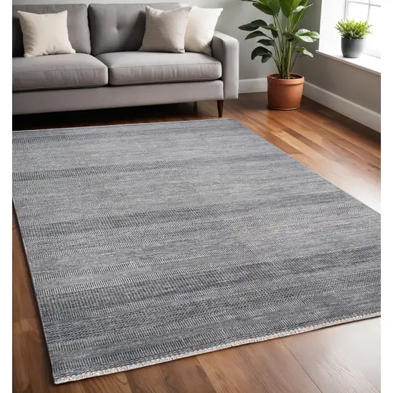 Silver Wool Striped Hand Knotted Area Rug Photo 1