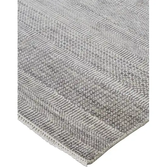 Silver Wool Striped Hand Knotted Area Rug Photo 3