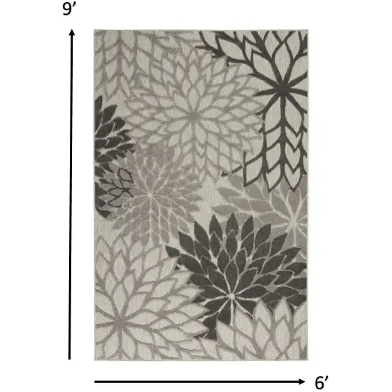 Gray Floral Indoor Outdoor Area Rug Photo 7