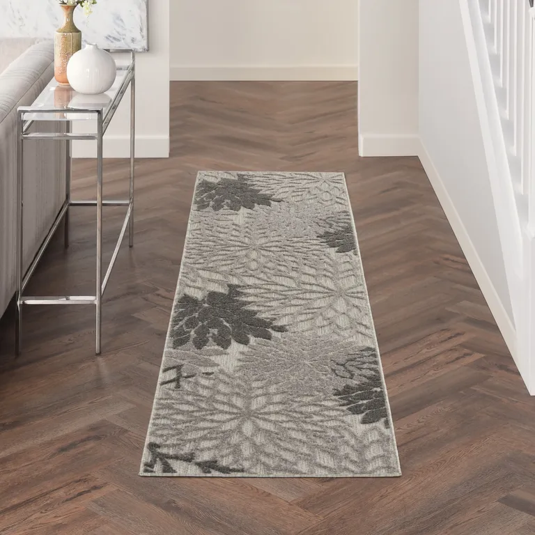 Silver and Gray Indoor Outdoor Runner Rug Photo 5