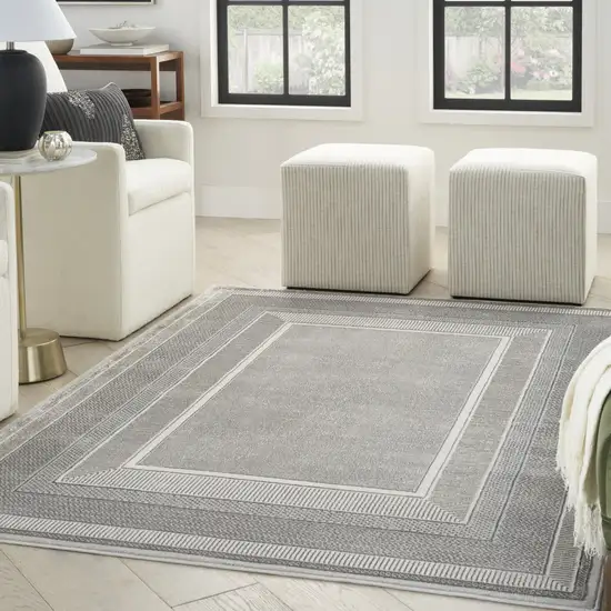 Silver and Ivory Geometric Non Skid Area Rug Photo 9