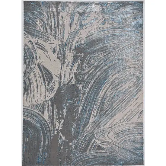 Silver Or Blue Abstract Brushstrokes Area Rug Photo 2