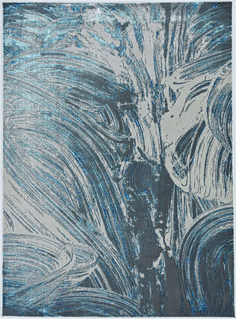 Silver or Blue Abstract Brushstrokes Area Rug Photo 1