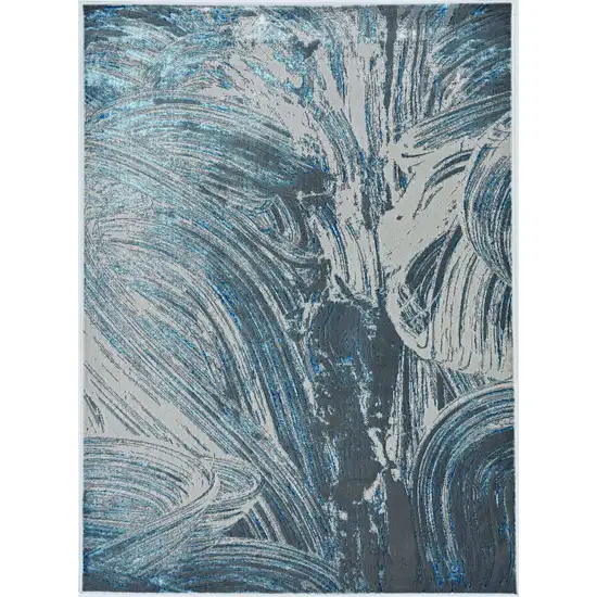 Silver or Blue Abstract Brushstrokes Area Rug Photo 1