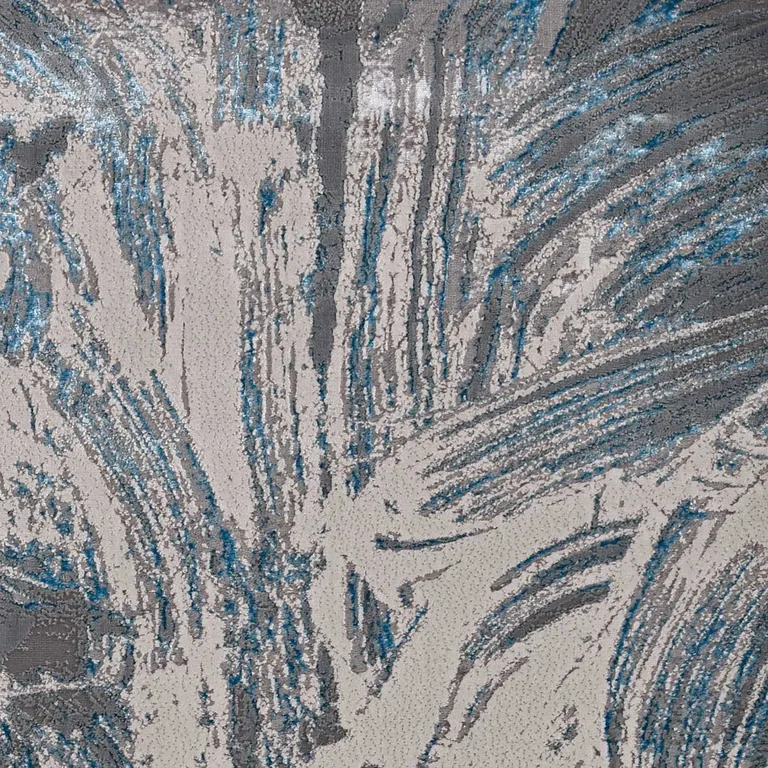 Silver or Blue Abstract Brushstrokes Indoor Area Rug Photo 1