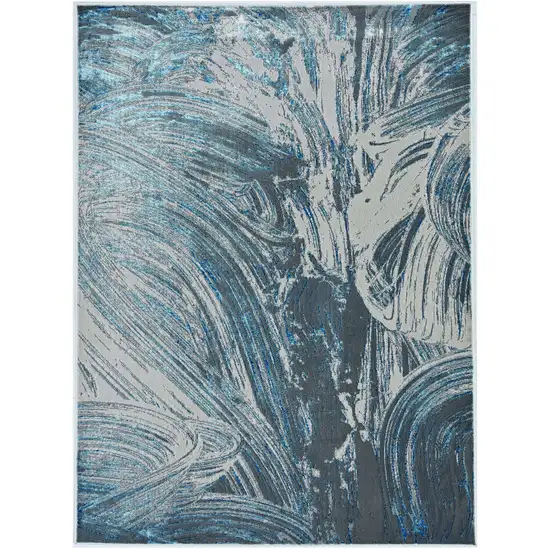 94 X 130 Silver Or  Blue Polypropylene Or Polyester Rug Photo 2