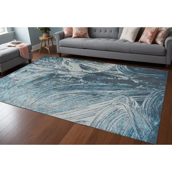 94 X 130 Silver Or  Blue Polypropylene Or Polyester Rug Photo 1