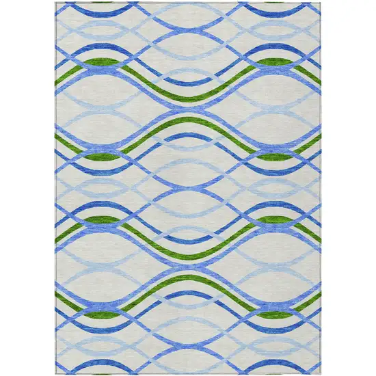 Sky Blue And Beige Abstract Washable Indoor Outdoor Area Rug Photo 1