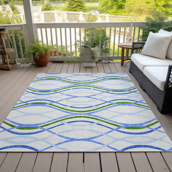 Sky Blue And Beige Abstract Washable Indoor Outdoor Area Rug Photo 6