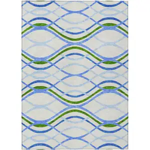 Photo of Sky Blue And Beige Abstract Washable Indoor Outdoor Area Rug